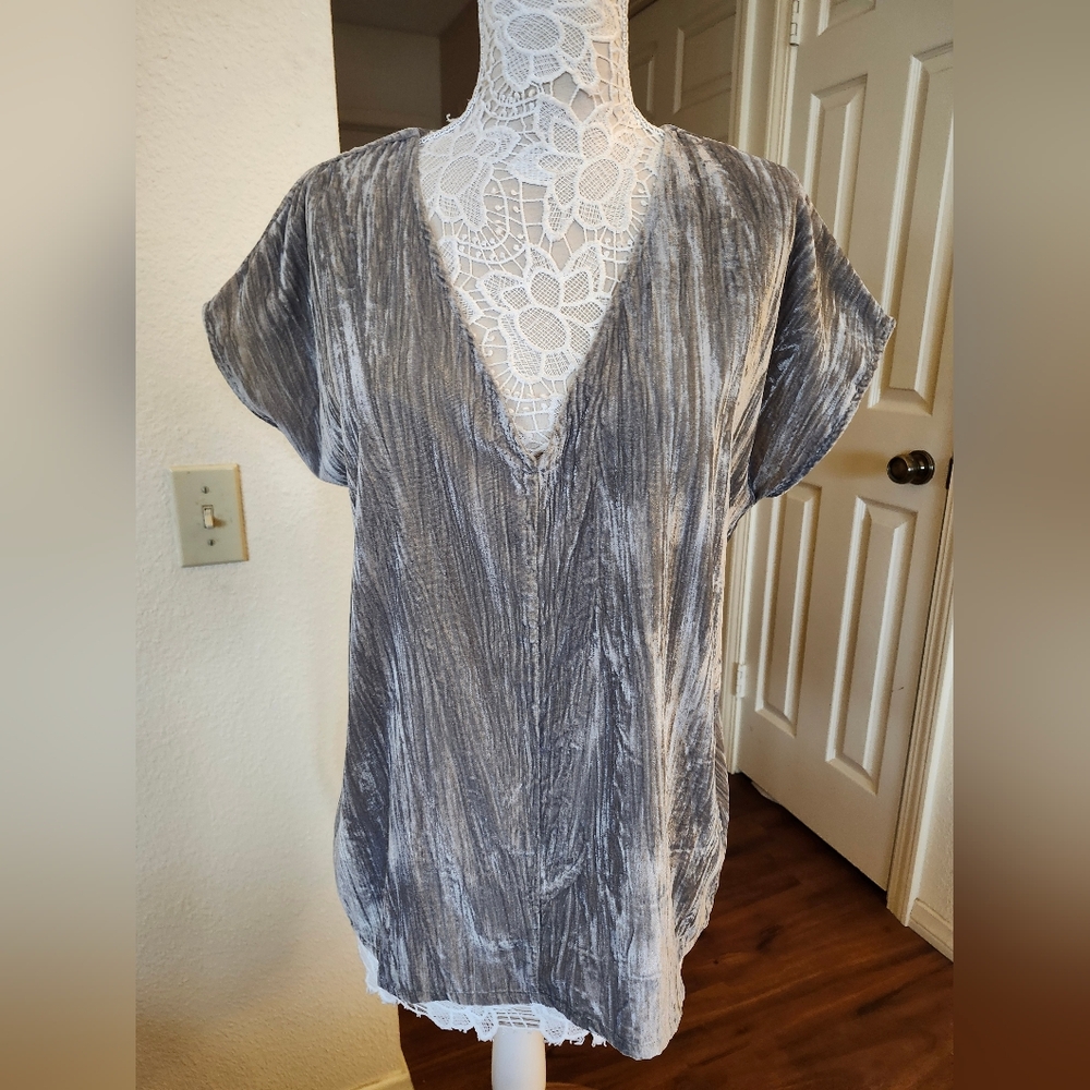 Sage Green Crushed Velvet Oversized Boho‎ Chic Fairy Grunge Top Size Medium